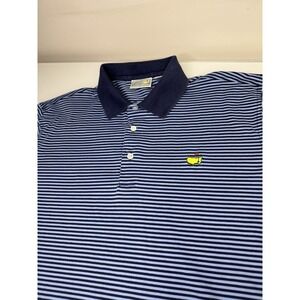 The Masters Golf Tournament Augusta National Polo Shirt Size Large Striped Blue
